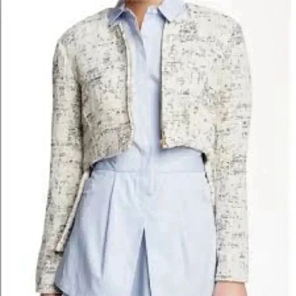 Derek Lam 10 Crosby women’s White & Black Tweed High-Low Zip-Up Jacket size 4 - Picture 2 of 8